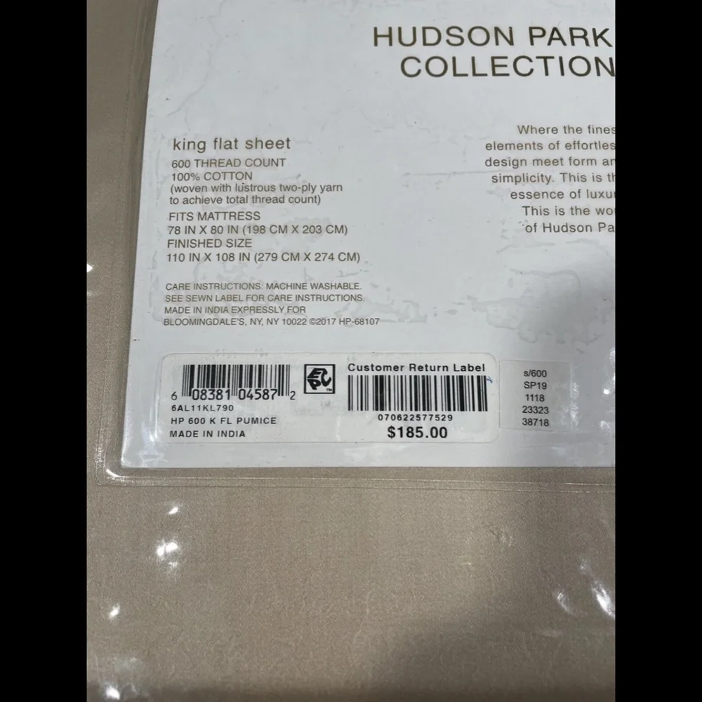 NIB‎ [ King ] 600TC Cotton Flat Sheet for Hudson Park in Plumice
